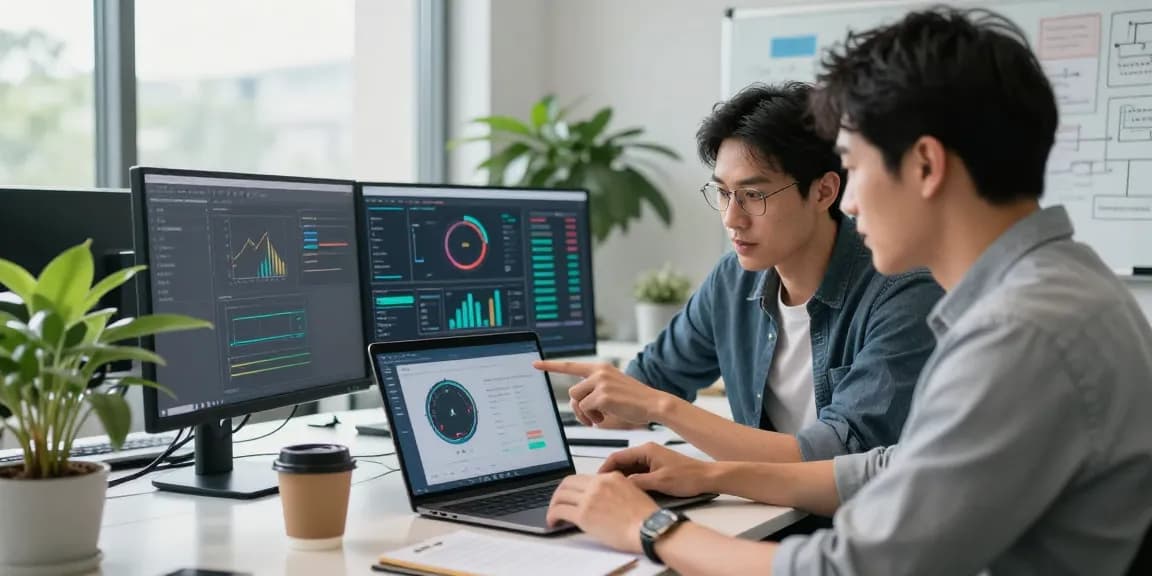 快连 network optimization demonstration in a collaborative office with professionals analyzing data.