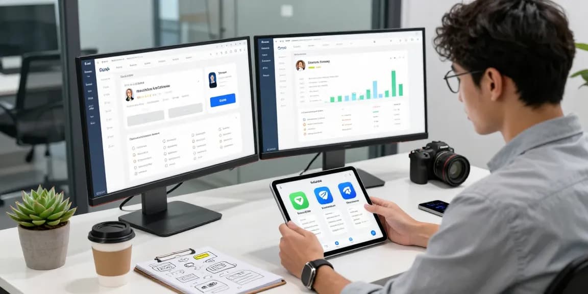 An engaging workspace showcasing a professional exploring the telegram chinese alternative app, highlighting modern communication tools in 2026.