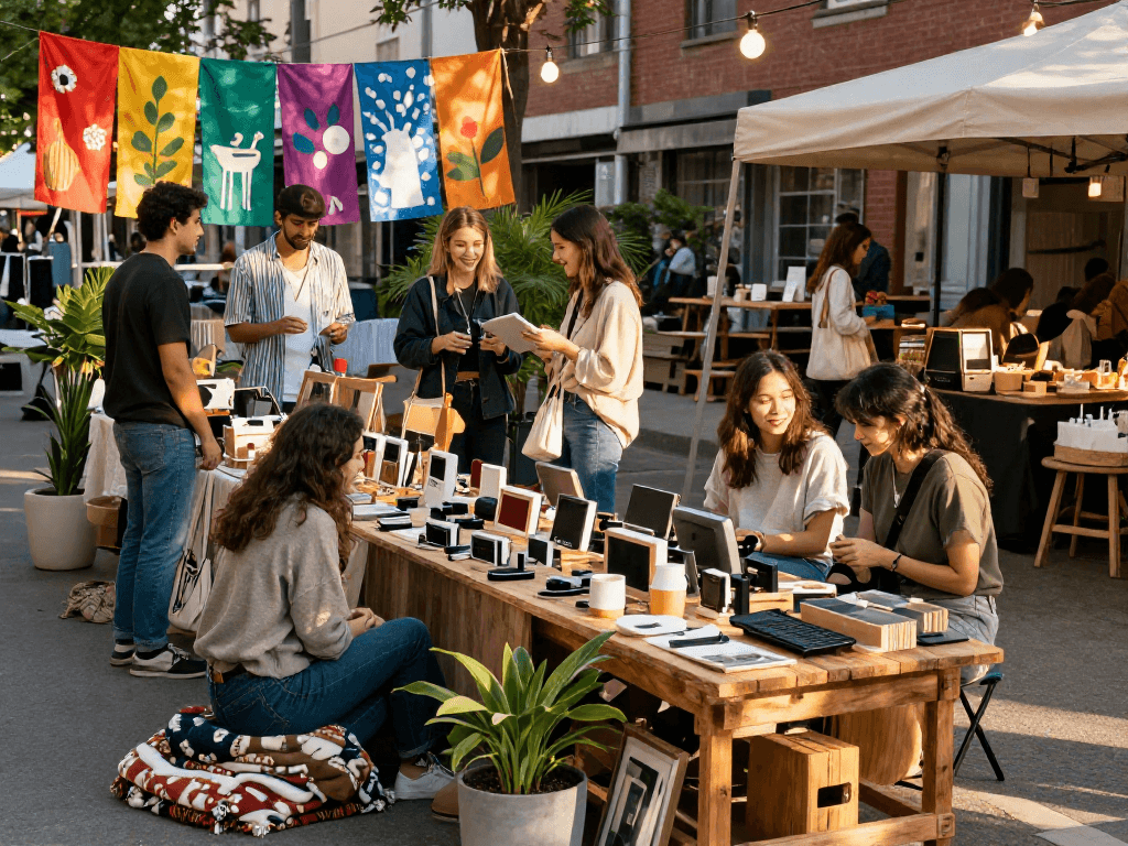 Engaging e-commerce experience with friends shopping second-hand at ROKOK88 RTP market.