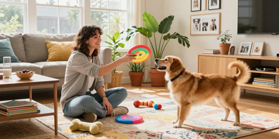 Engaged owner playing with the spirited NAGA2000 dog in a bright, inviting living room.