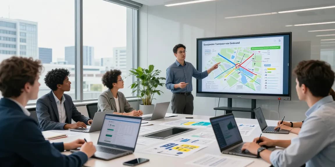 Effizienter europaweiter Transport von Dortmund in einer modernen Büroumgebung, Zusammenarbeit eines Teams.