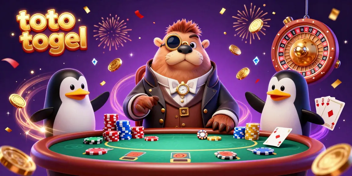 Experience thrilling toto togel action with a jolly walrus, penguin dealer, and pufferfish at an underwater poker table.