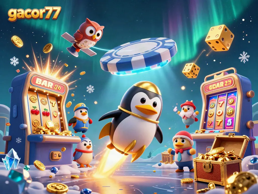 Permainan gacor77, jackpot mesin slot berkilauan dengan karakter menarik di luar angkasa
