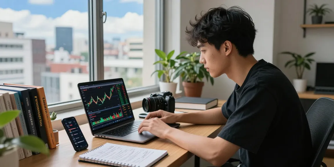Trader analyzing market trends with https://crypto-reviews.ru/okx-v-kazahstane/ displayed on laptop screen, showcasing a dynamic cryptocurrency workspace.