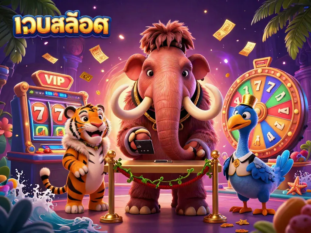Experience excitement with colorful slot reels and casino characters in this vibrant เว็บสล็อต scene.