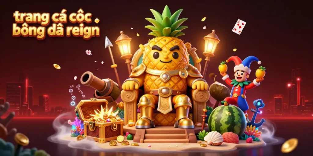 Engage in thrilling tactics with trang cá cược bóng đá reign in an ultra-detailed 3D casino scene featuring a pineapple king and colorful treasures.