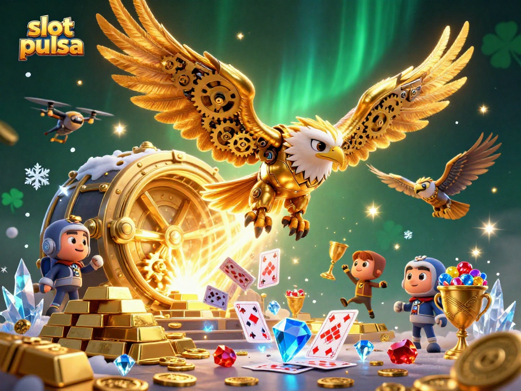 Experience thrilling wins with slot pulsa at Gacor123 in this vibrant 3D casino scene.