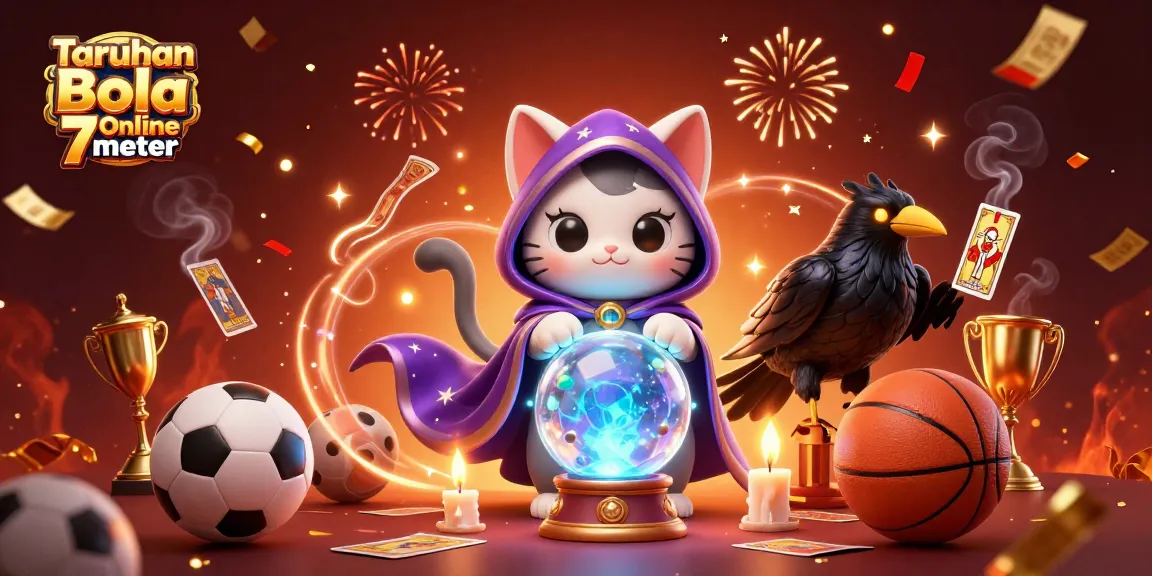 Engage in Taruhan Bola Online 7meter with vibrant sports elements and mystical fortune teller characters.