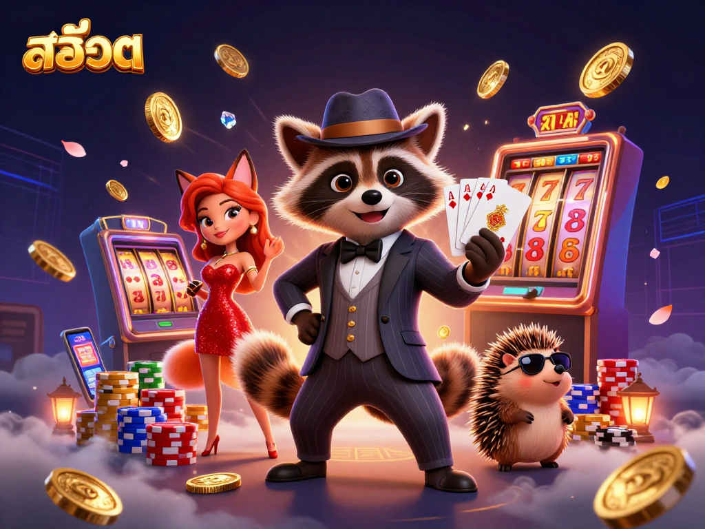 Experience thrilling สล็อต action in a vibrant, high-stakes casino scene with playful characters and dynamic game elements.