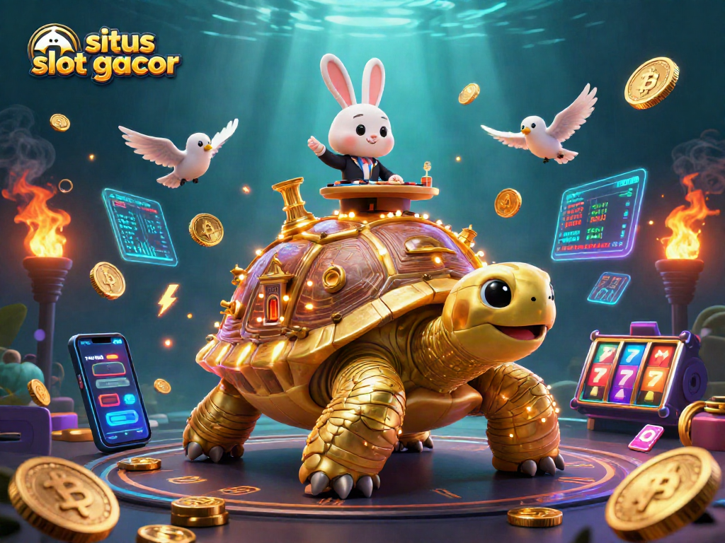 Engage in the fun of situs slot gacor with a vibrant illustration of a tortoise casino, showcasing thrilling elements.
