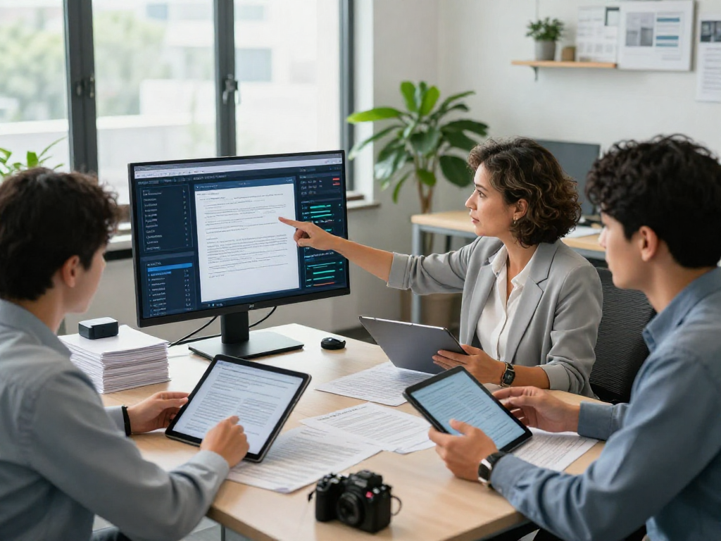 Analysts engaged in document fraud detection, showcasing advanced technology and teamwork.