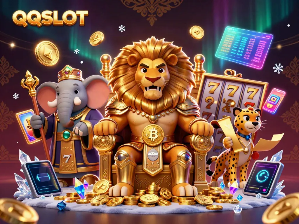 Experience the excitement of QQSLOT with a king, an advisor, and a messenger in a vibrant casino scene.