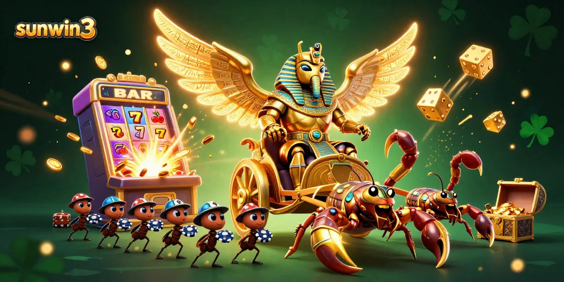 Experience thrilling gameplay at sunwin3 with a vibrant casino scene featuring a majestic golden scarab.