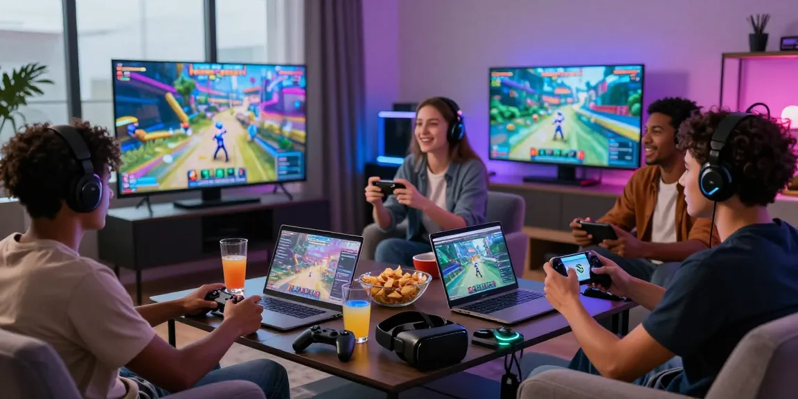 Teman-teman bermain game online di ruang tamu yang stylish, memanfaatkan JURAGAN77 untuk pengalaman gaming seru.
