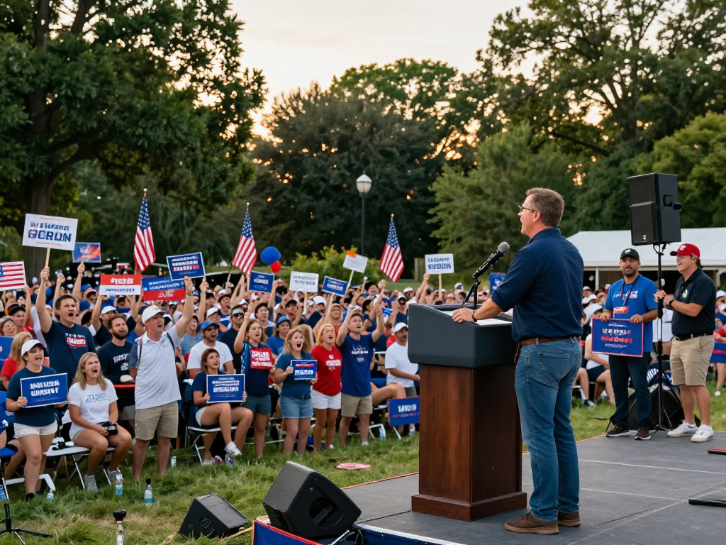 Engaged crowd at a political rally emphasizing streaming ads for political campaigns.