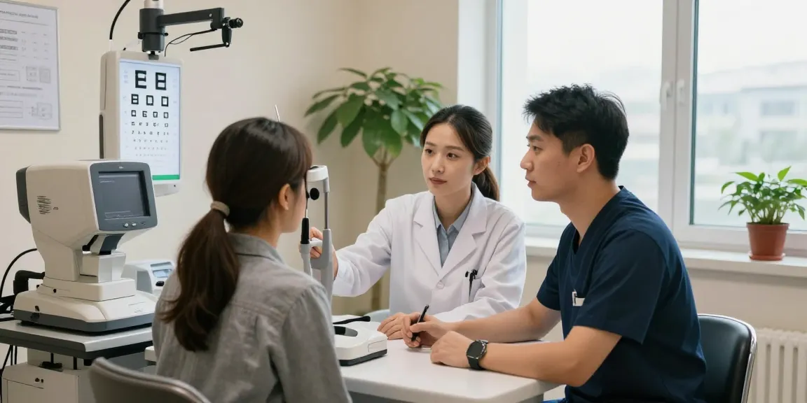 Patient consultation on Линзсуулгахмэсзасал in an advanced eye clinic, showcasing specialized care.