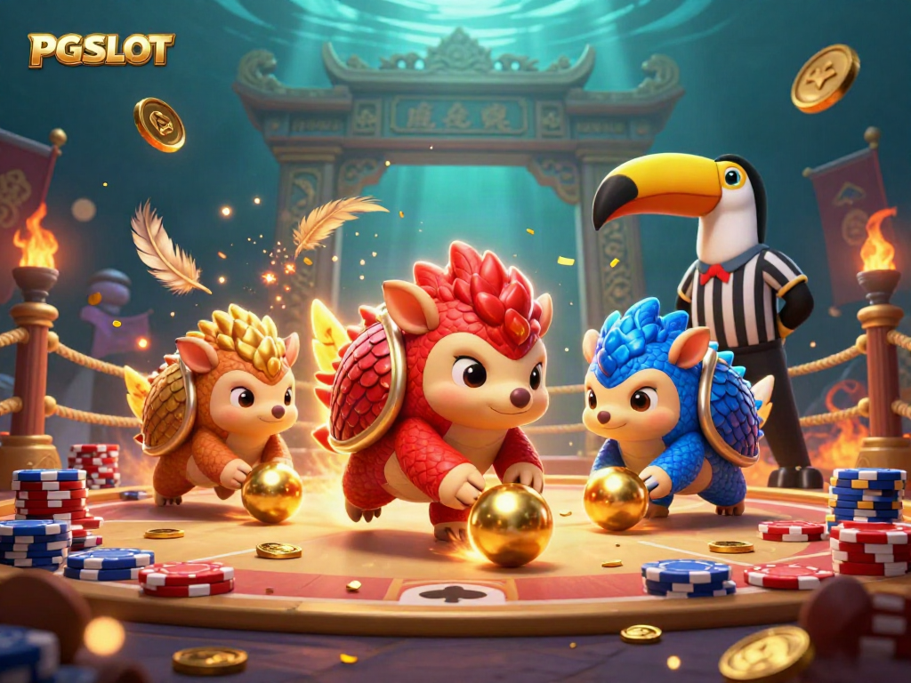 Compete in PG SLOT tournaments with dynamic pangolin rivals bowling through poker chips.
