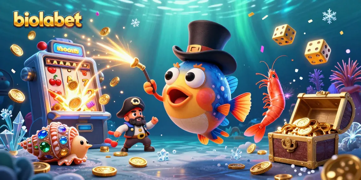 Biolabet menghadirkan ilustrasi 3D menarik tentang permainan slot online yang memikat dengan simbol dan koin yang mengelilingi.