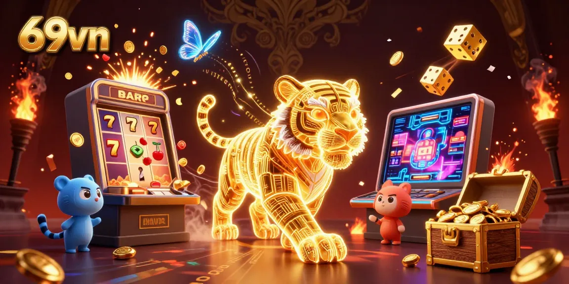 Experience thrilling wins at 69vn as the golden tiger and holographic butterflies embody the excitement of the digital casino.