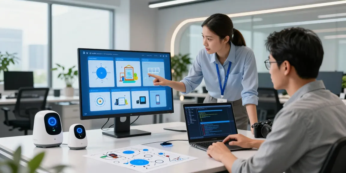 Explore what are the components of IoT through a technician showcasing interconnected devices in a modern office.