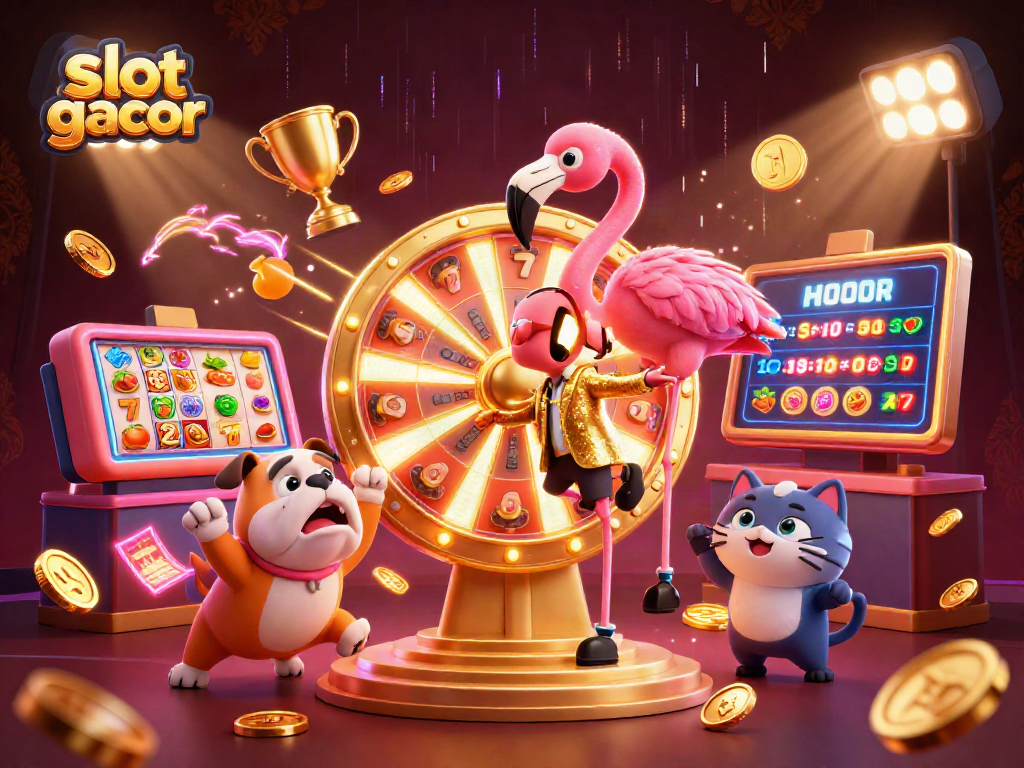 Experience excitement with slot gacor in this vibrant, animated casino scene