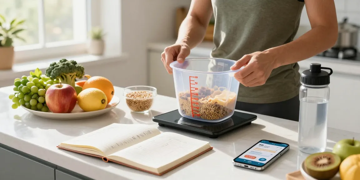 Preparing healthy meal with the best macro tracking app on smartphone in a bright kitchen