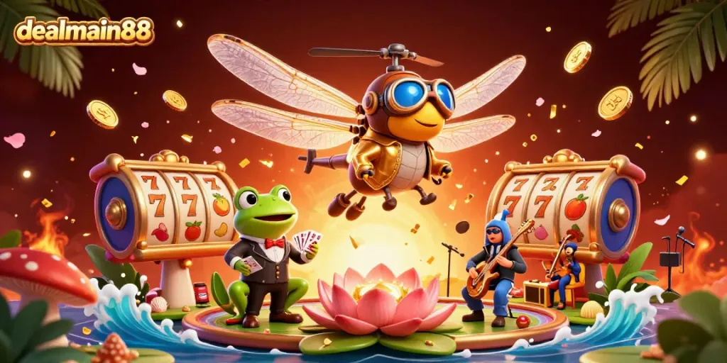 Experience the vibrant entertainment at dealmain88 with a dazzling casino scene full of gaming action.
