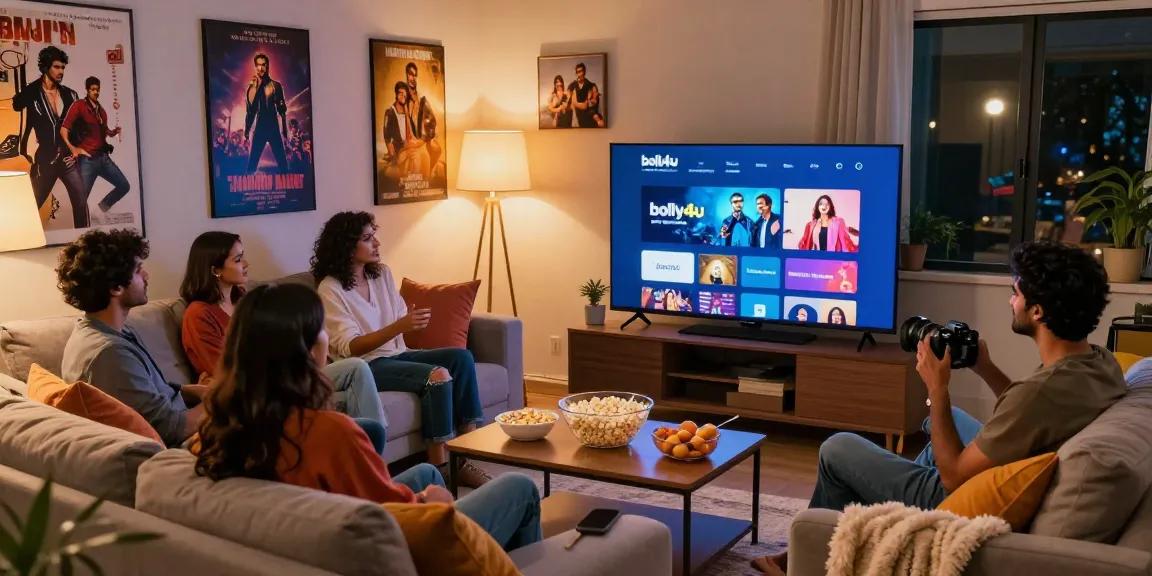 Friends enjoying bolly4u official movie streaming experience in cozy living room.