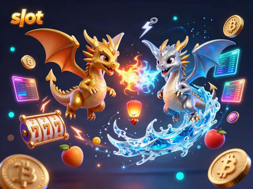 Engage in thrilling slot gameplay surrounded by dynamic dragons and colorful symbols.