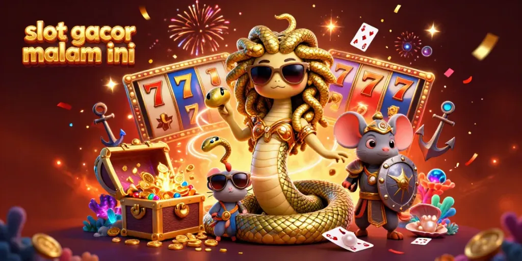Experience thrilling gameplay with slot gacor malam ini featuring Medusa and a warrior mouse illustration.