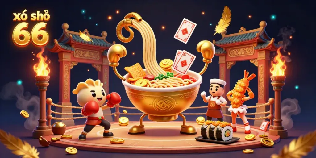 Engage in the vibrant world of xổ số 66 with a dynamic scene featuring characters celebrating lottery excitement.