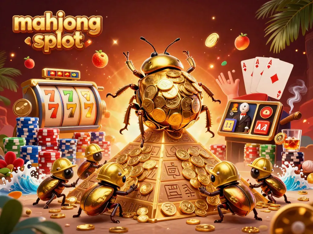 Engage with the mahjong slot experience in a vibrant scene filled with golden coins and luxurious casino symbols.