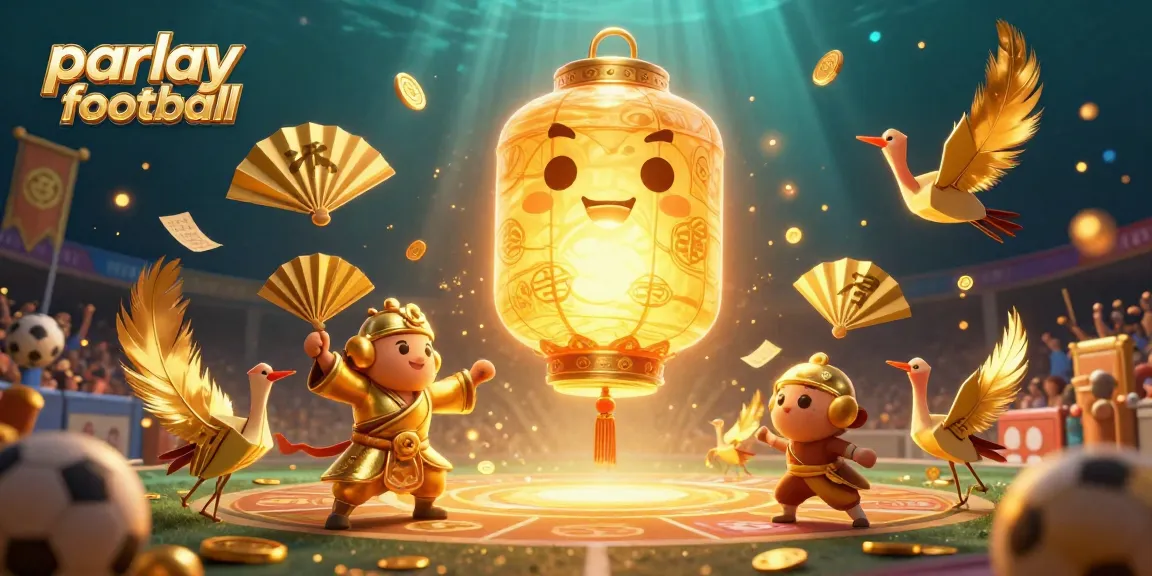 Engage in parlay football betting with vibrant scene showcasing golden lantern spirit and dynamic elements