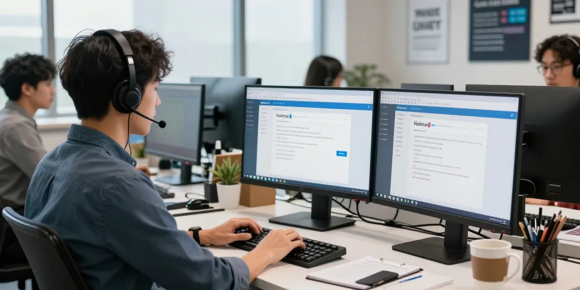Telus-Technical-Support technician assisting customers in a professional office