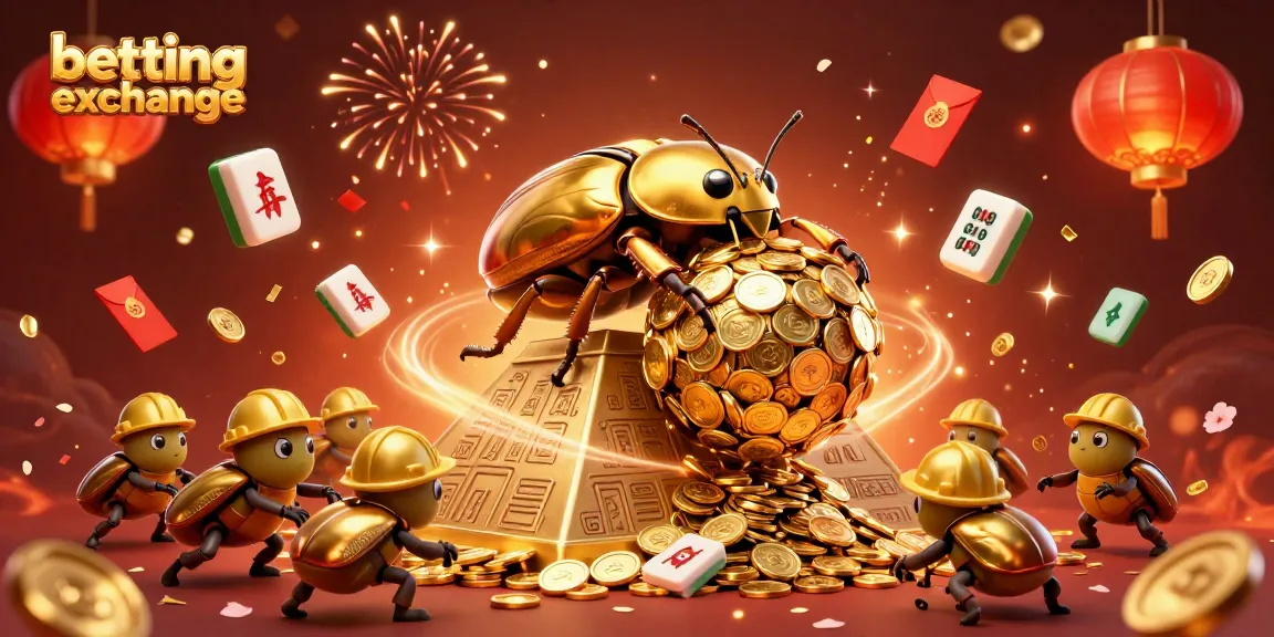 Engage with the betting exchange platform featuring dynamic 3D cartoon beetles amidst colorful casino elements.