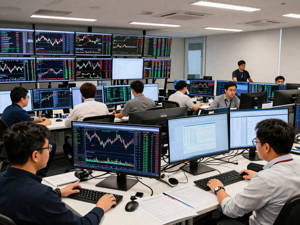 交易者在使用metatrader 5平台，分析市场趋势，现代金融环境。