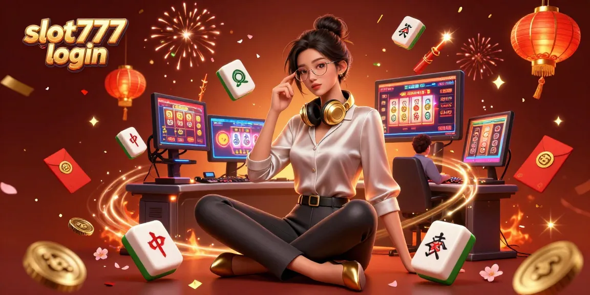 Experience exhilarating gameplay with slot777 login amidst floating slot game elements and festive decorations.