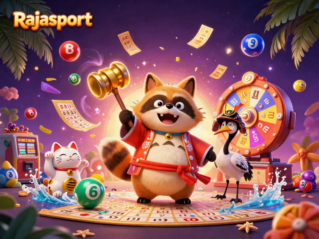 Rajasport menghadirkan momen memenangkan lotere dengan keberuntungan tanuki dan maneki-neko yang bersinar.