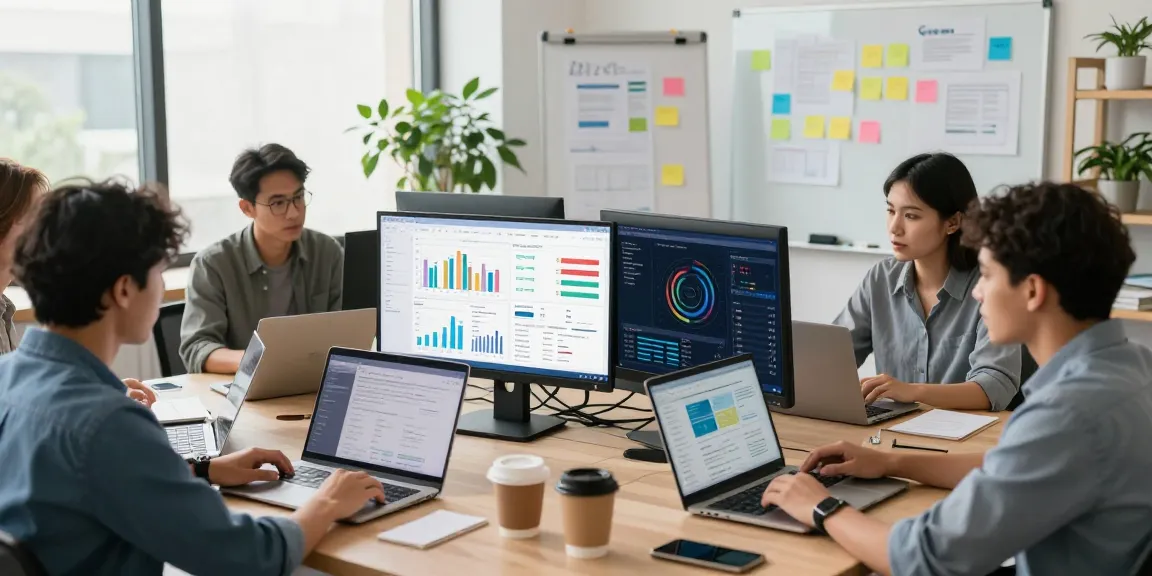Get Ai visiblity on your website with a dynamic marketing team analyzing data in a bright coworking space.