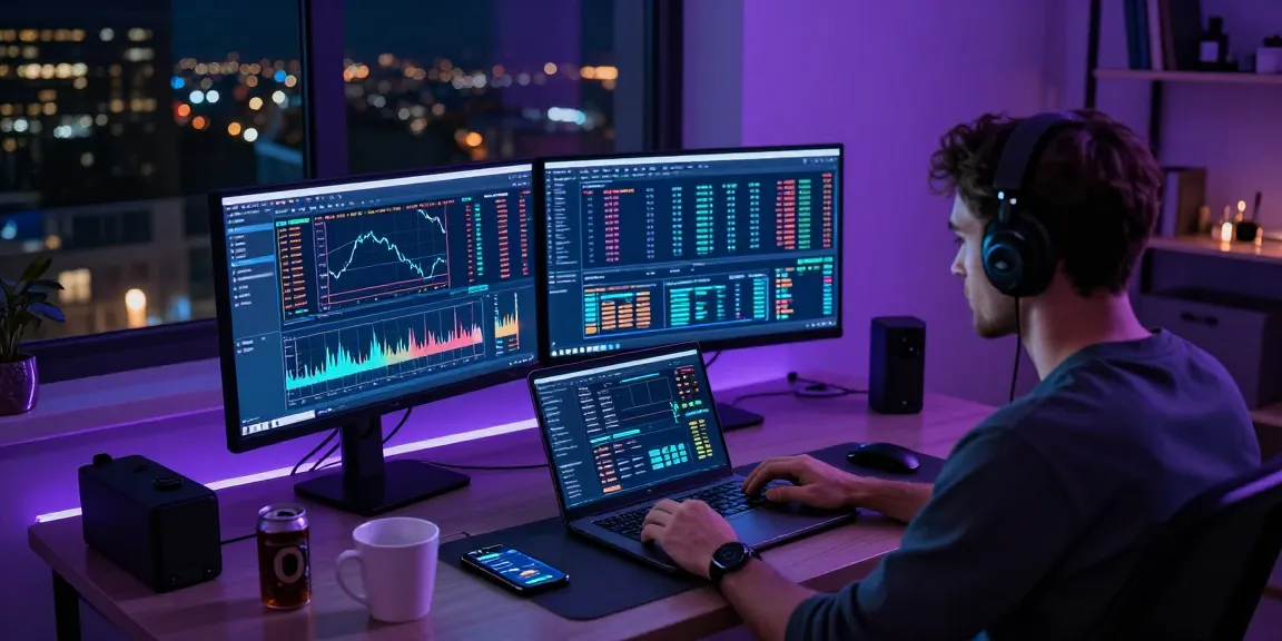 Cricbet99 cryptocurrency trading setup with illuminated monitors analyzing live market trends and wallet data.