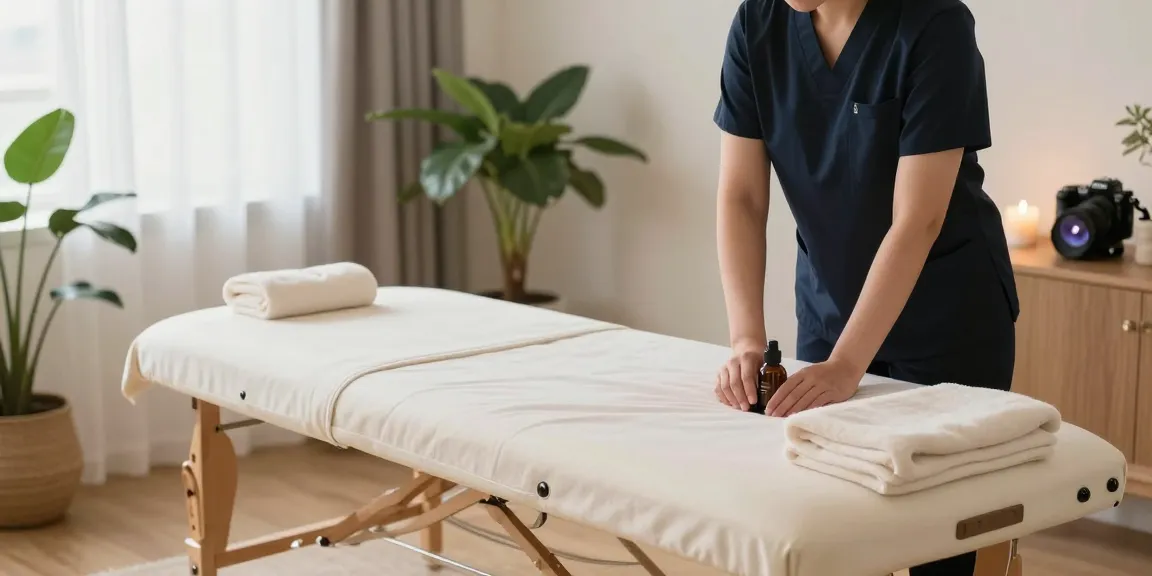 Experience soothing 서울출장마사지 in a tranquil home setting with a professional therapist preparing for a relaxing session.