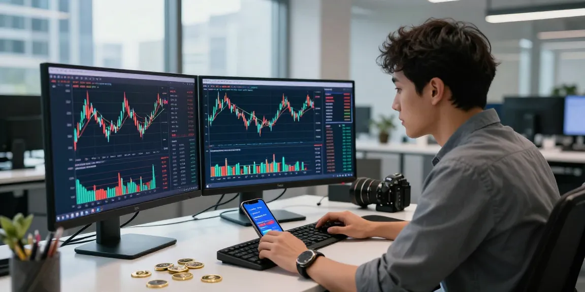 Engaging atmosphere of OKX Exchange reviews with a trader analyzing cryptocurrency charts and market data.