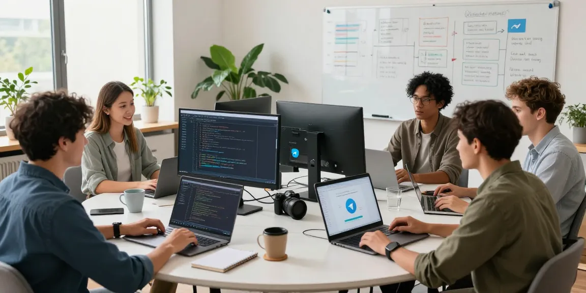 Collaborative software developers working on telegramin-cn.com solutions in a vibrant office.