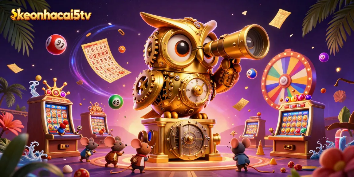 Experience exciting gameplay at keonhacai5tv with a lively casino atmosphere featuring a golden owl.