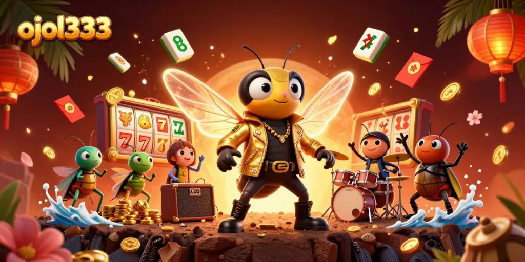 Engage with ojol333's thrilling slot games as a lively cicada rock star leads the show!
