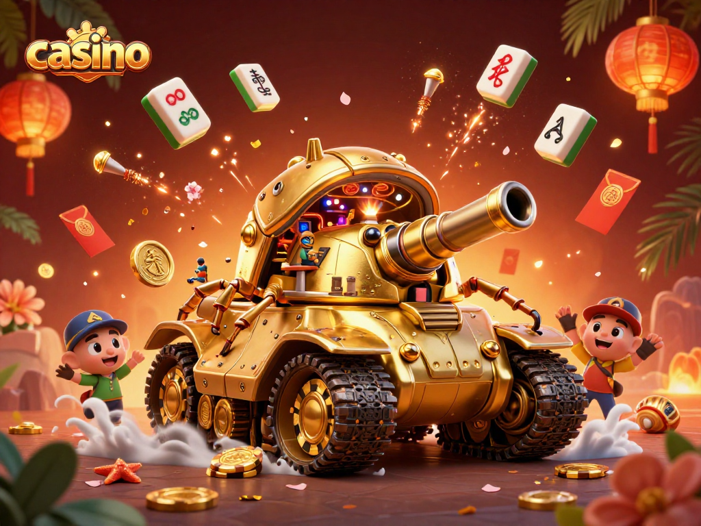 Engage with this vibrant casino scene featuring a golden beetle tank and dynamic game elements.