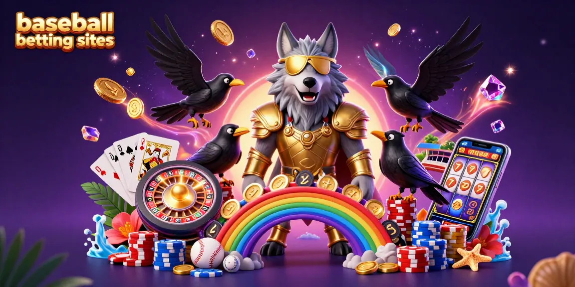 Engage with baseball betting sites through this dynamic casino-themed illustration.