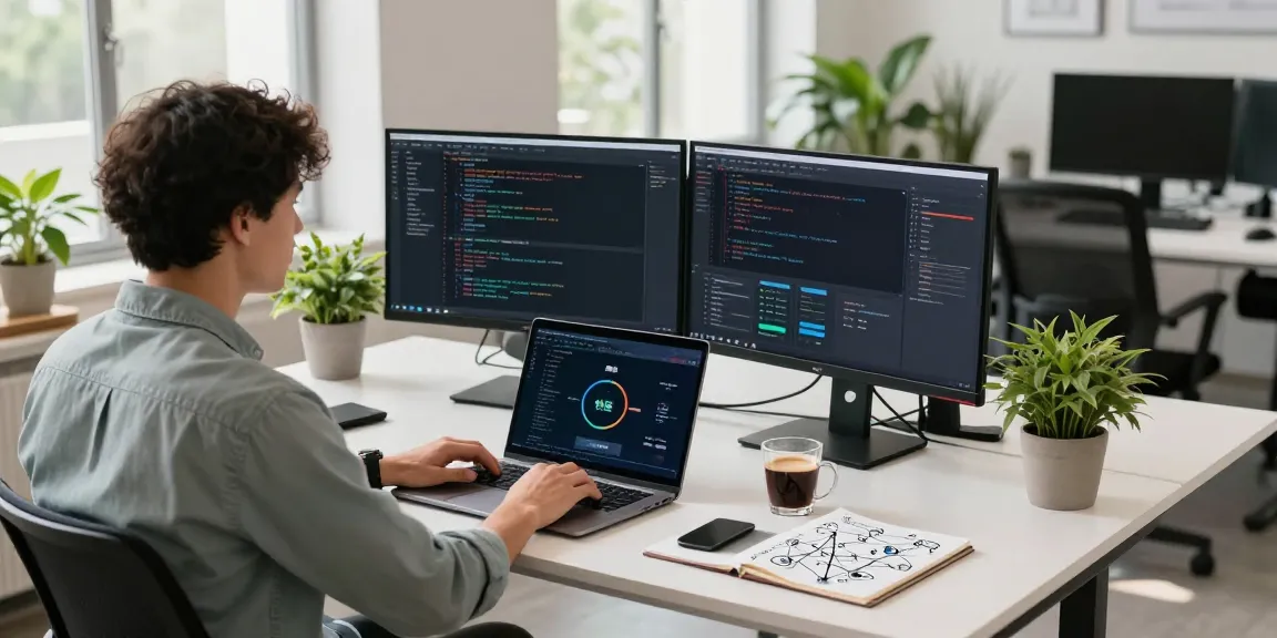 Developer showcasing 快连 software performance in a modern workspace.