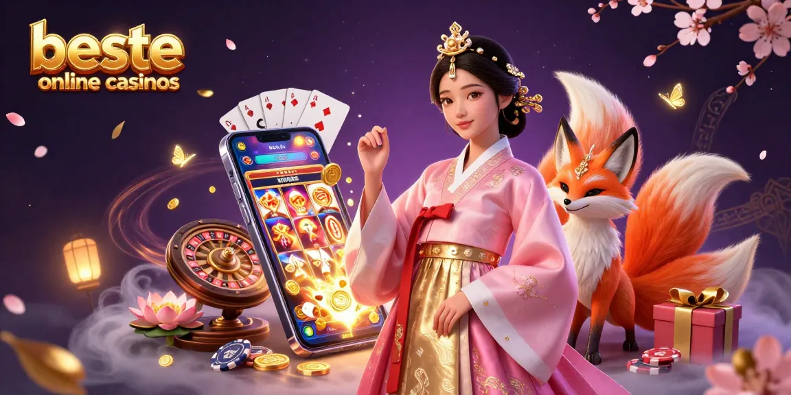 Experience the magic of beste online casinos in a vibrant 3D illustration showcasing an elegant Asian woman with lucky symbols.