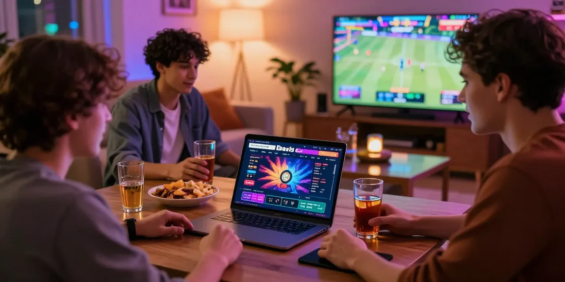 Benihtoto gacor interactive gaming scene with friends enjoying online betting activities in a vibrant living room.